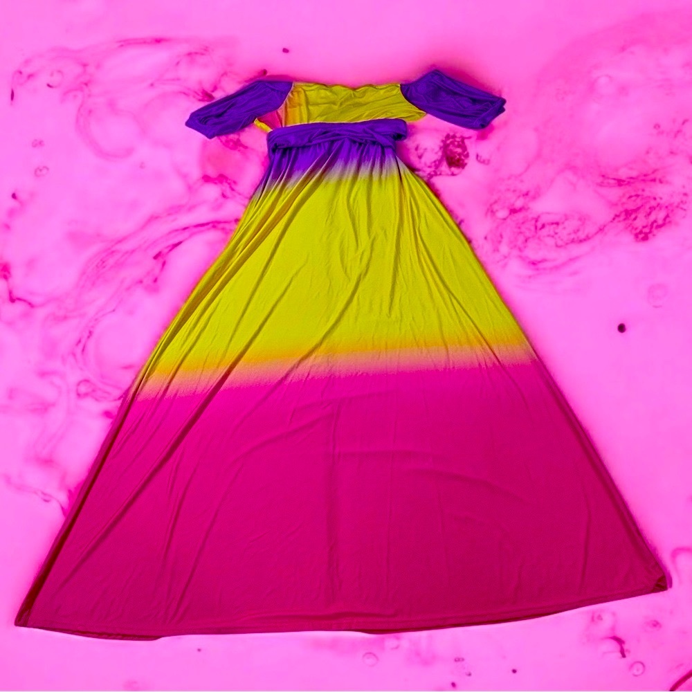 Gibiu Pink and Yellow Off the Shoulder Sundress for spring and summer wear. - Picture 6 of 12